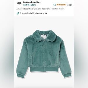 4T Toddler Girls Amazon Essentials Faux Fur Jacket~Green/Blue~Good Condition